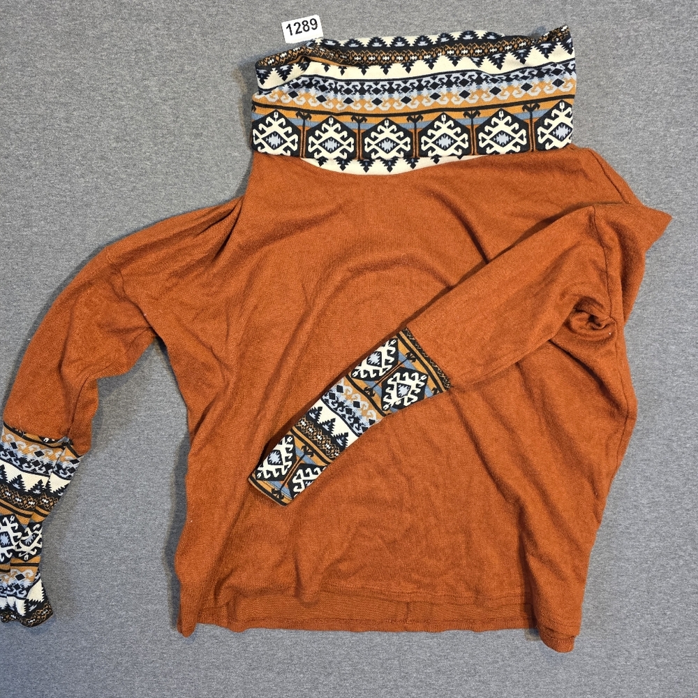 Rust Orange Women's Cowl Neck Sweater Womens Large. Aztec Tex-mex Desert Wear